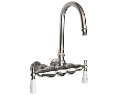 Gooseneck Tub Mount Faucet - White Lever Handles