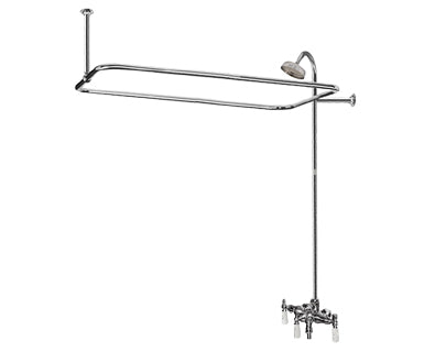 Spigot Clawfoot Tub Shower Kit - White Lever Handles