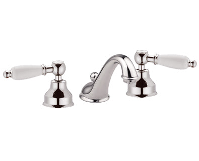 Widespread Sink Faucet - White Porcelain Lever Handles